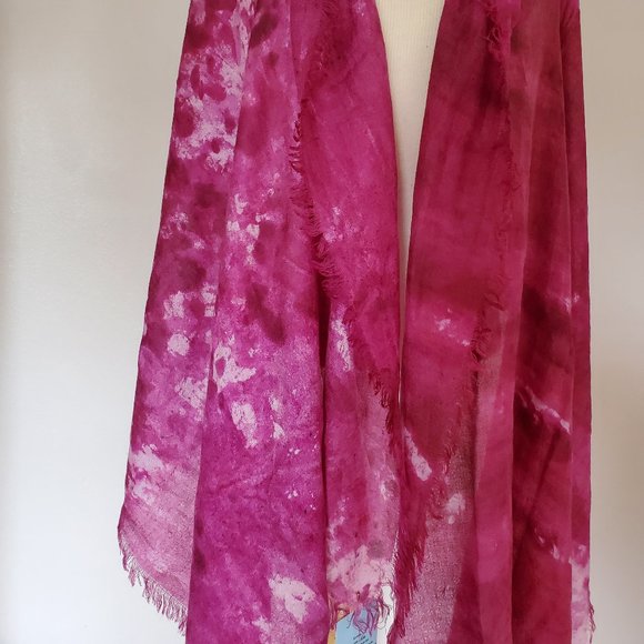 NEW large Silk Cashmere scarf Wrap cape tie dyed XL red white pink gray unisex - Picture 4 of 10